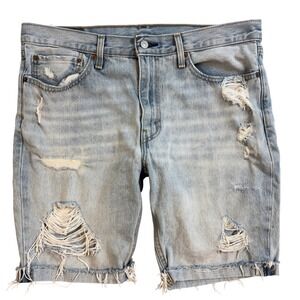 Levis 511 Slim Fit Distressed Denim Shorts Light Wash Mens 36 Raw Hem